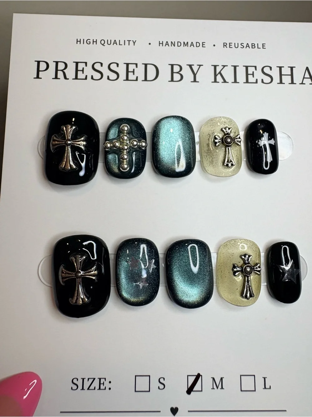 Black & Shimmery Green Cross Press-Ons
